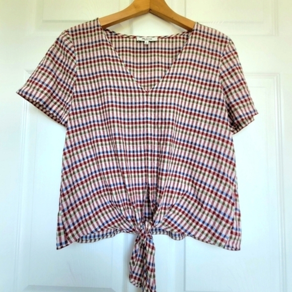 Madewell Plaid Shirt Small Women's Cotton Crop Top Front Tie Knot - Picture 1 of 15